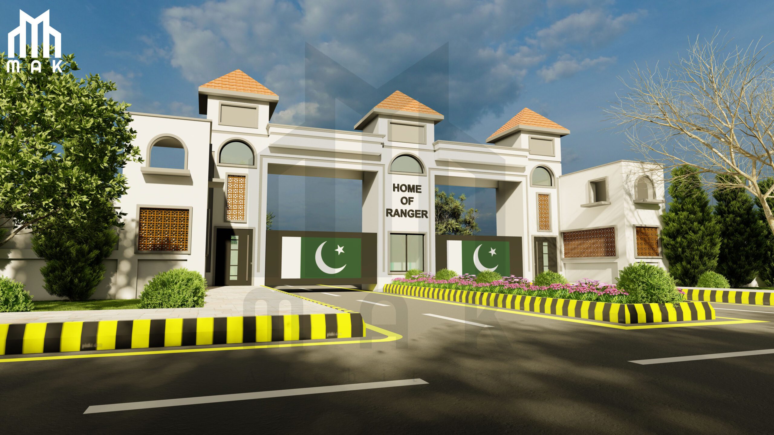 MAK Architects, a Pakistani architectural design studio, has recently undertaken the design of the entrance gate for Pakistan Rangers. The project is not just a mere entrance gate, but rather a reflection of the prestigious position of Pakistan Rangers in the country's defense and security domain. The project is aimed at providing a sense of pride and honor to Pakistan rangers who have laid their lives on the line for the protection of their homeland.