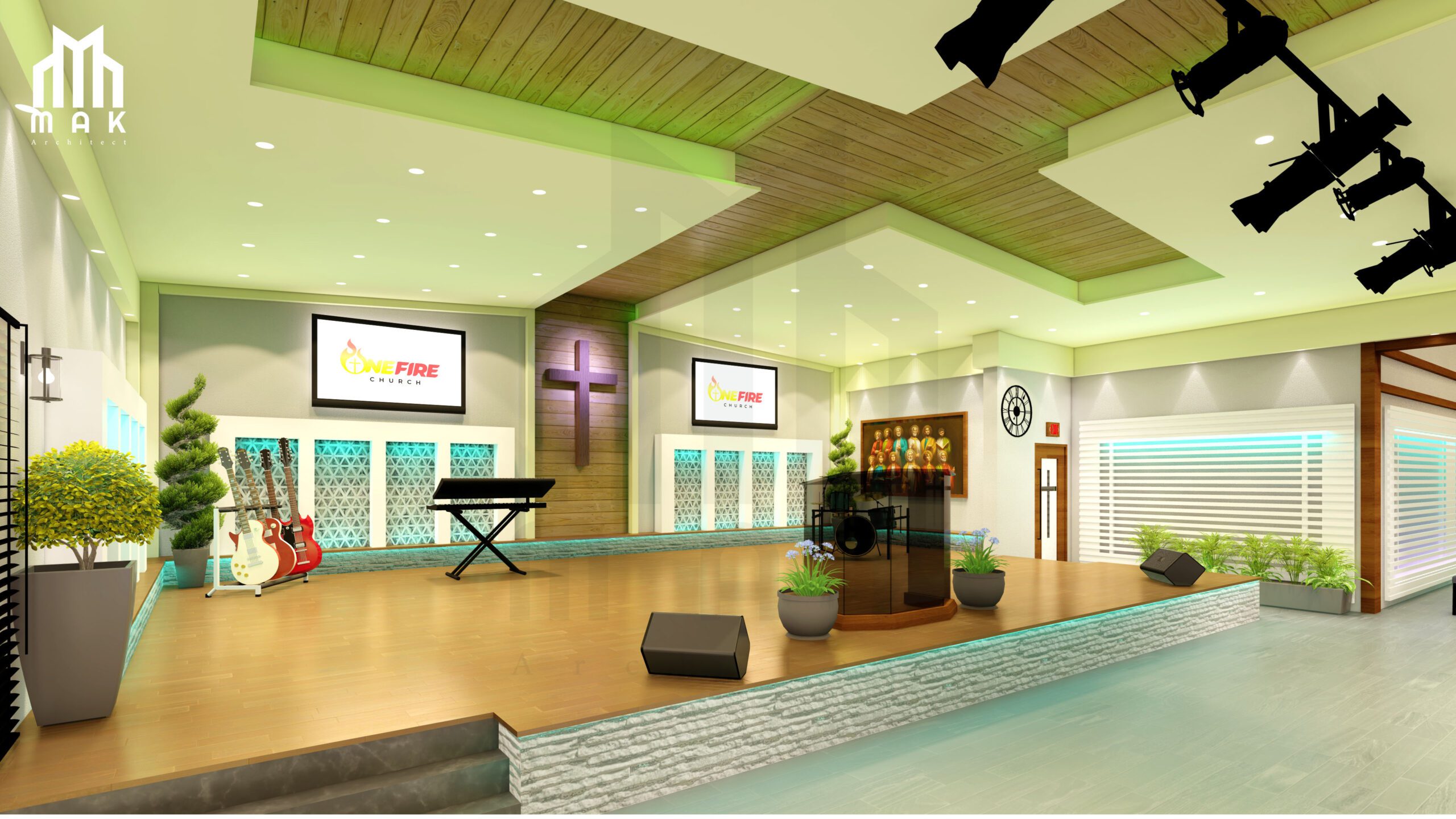 The MAK Architects have developed an innovative and modern interior design for a church which is unique and elegant. The design is a perfect blend of traditional and contemporary styles that projects the spirituality, peace, and simplicity of the sacred place. The center of attraction is the altar that features a stunning blend of sleek and elegant marble and woodwork, which adds beauty and grace to the entire space.